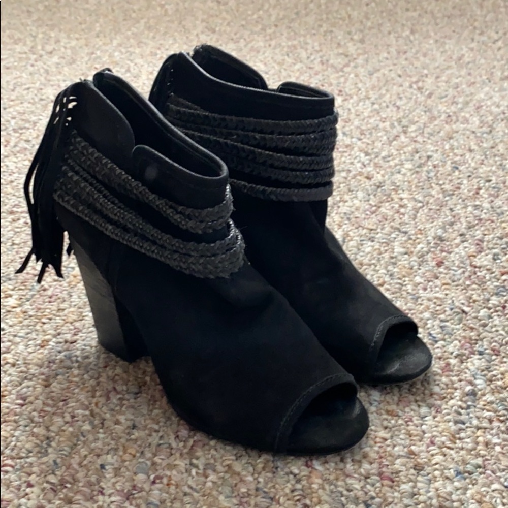 BCBG Black Suede Open Toe Booties